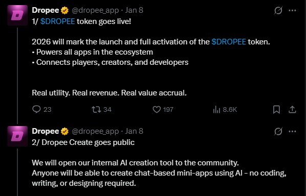 Dropee空投2026年Q1上线：五阶段TGE计划与价格预测