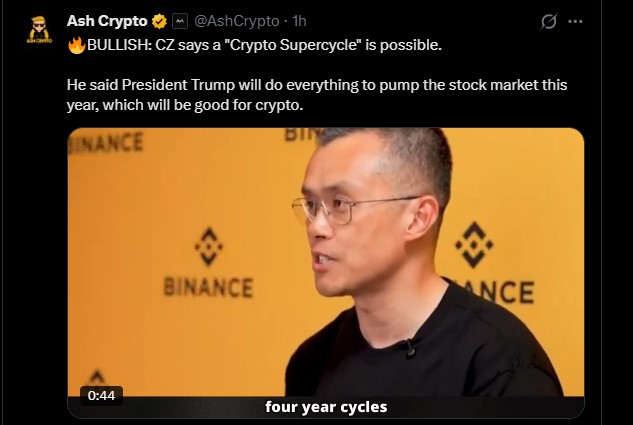 CZ预言2026加密超级周期：比特币25万，以太坊2万？