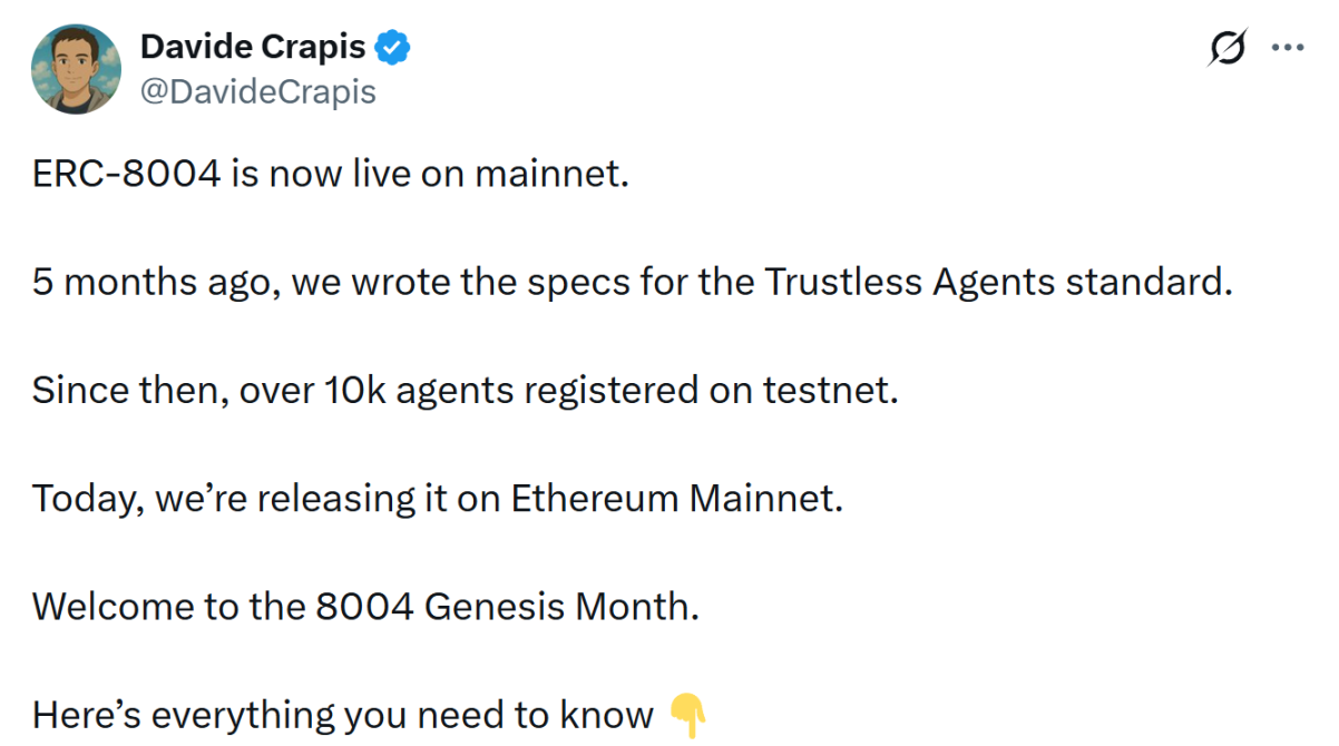 ERC-8004：以太坊如何为AI Agent构建可信协作的基石？