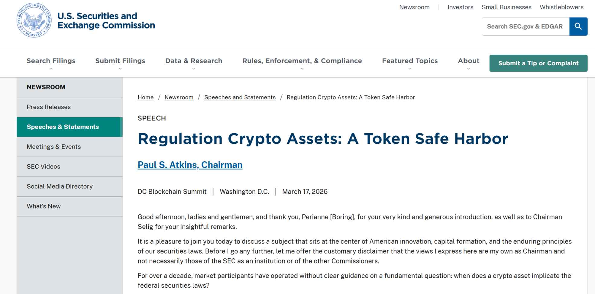 美国加密监管新纪元：SEC与CFTC明确分工，数字资产迎来制度性突破